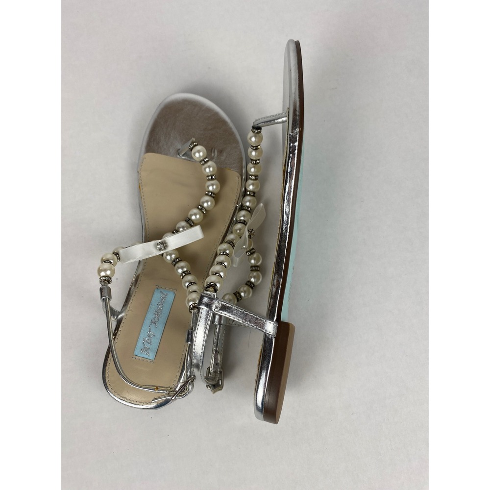 Betsey Johnson SB-PEARL Silver Metallic Pearl Rhinestone Bow Flat Sandals 7.5M - Picture 14 of 16